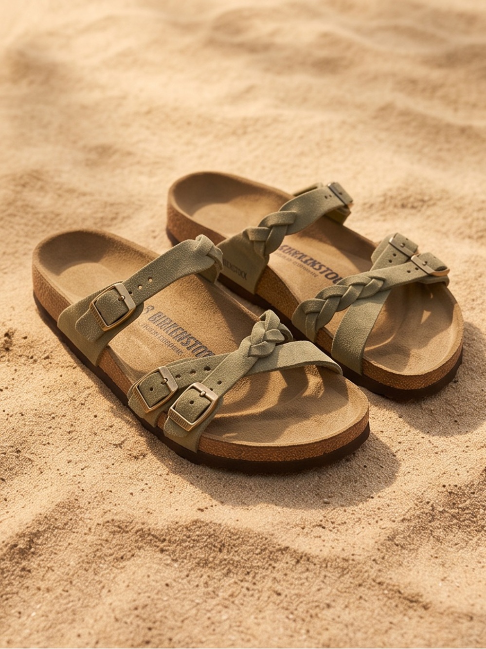 Birkenstock Women’s Suede Olive Green Braided Suede Comfort Strap Sandals